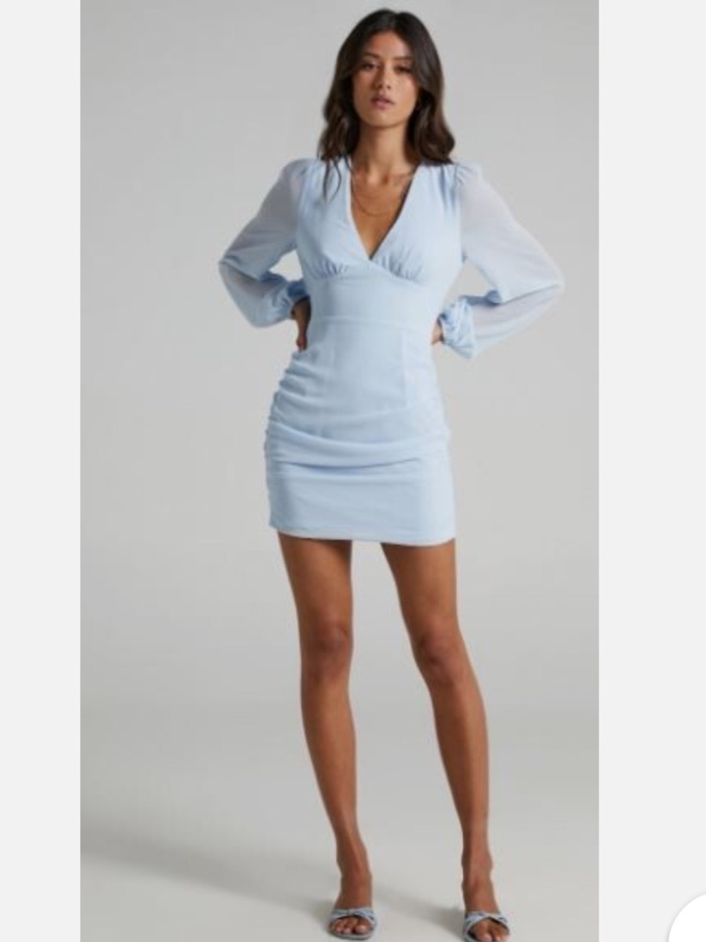Showpo Light Blue Long Sleeve Mini Dress Size 6